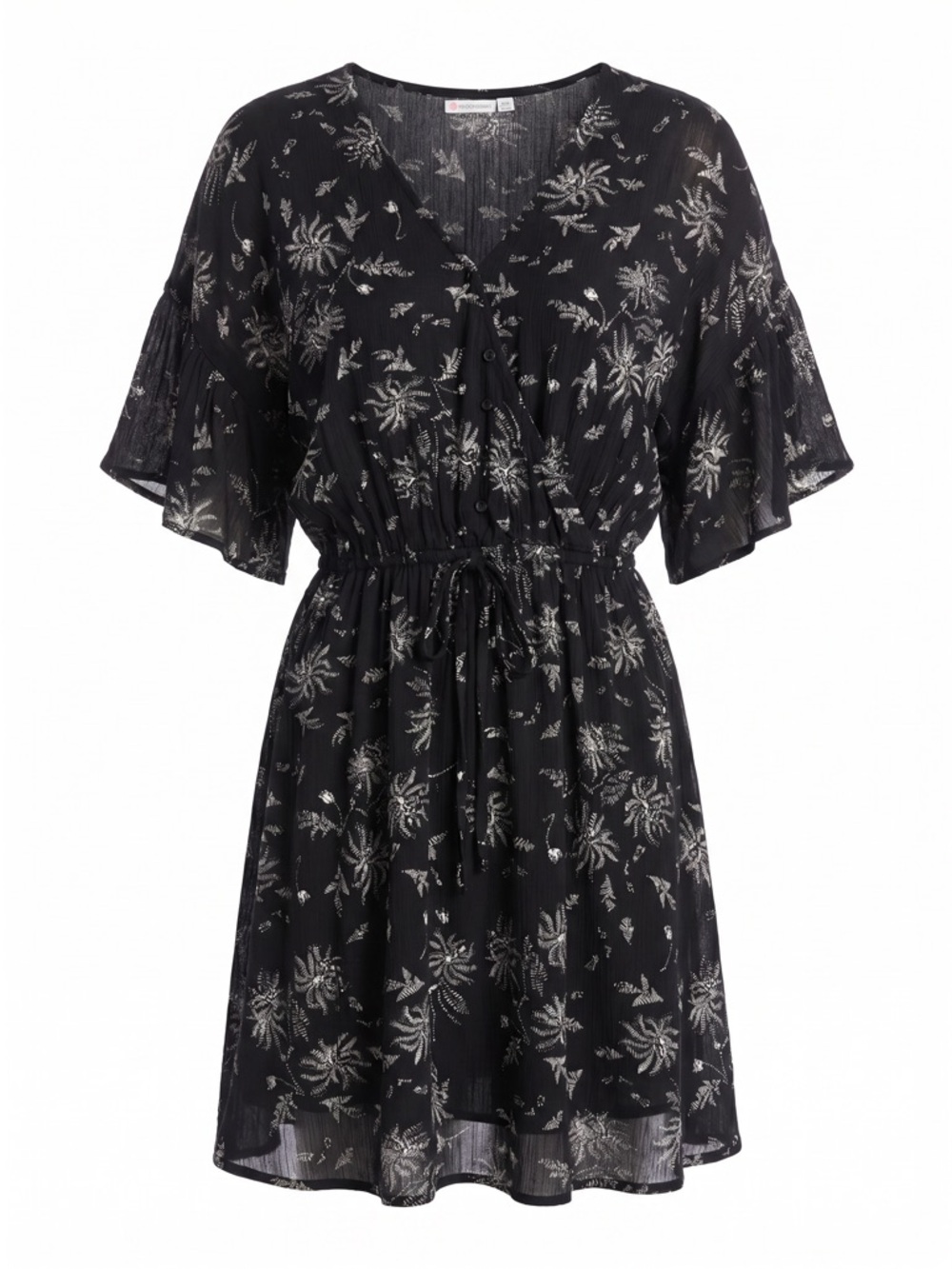Sisstrevolution Black/White Floral Flutter Sleeve Mini Dress Medium Boho Beach